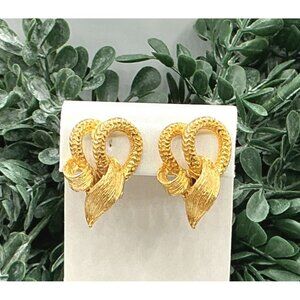 Vintage Gold Textured Twisted Knot Clip On Earrings Designer Statement